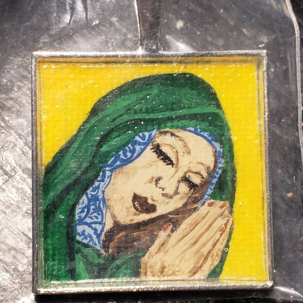 Hand painted pendant Virgin Mary